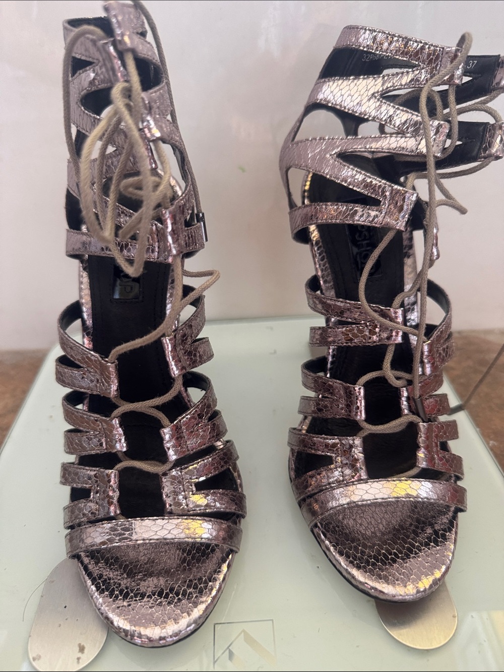 Topshop Metallic Rose Lace-Up Strappy Gladiator Heels